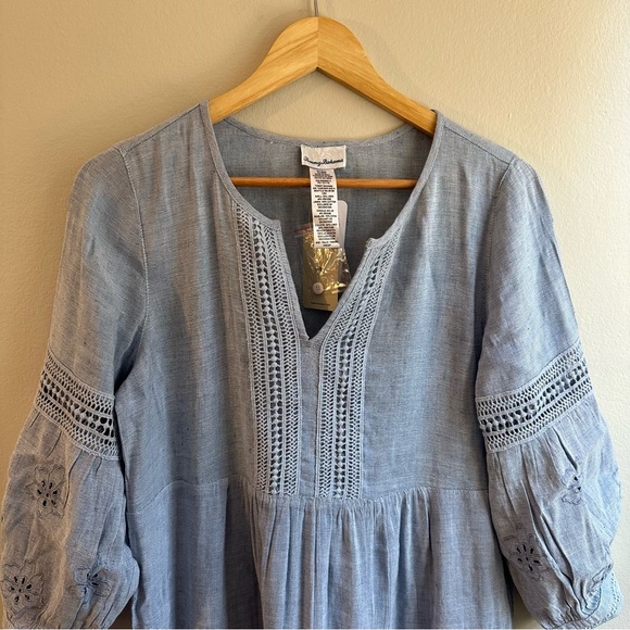 Tommy Bahama St. Lucia Split Neck Linen-blend Mini Dress In Blue - Picture 3 of 5